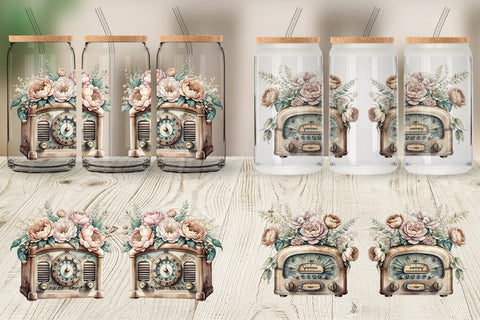 Glass Can Wrap Antique Radio Sublimation artnoy 