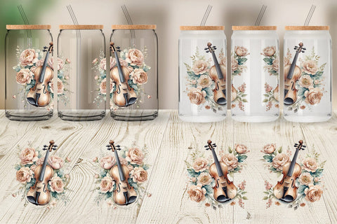 Glass Can Wrap Antique Violin Sublimation artnoy 