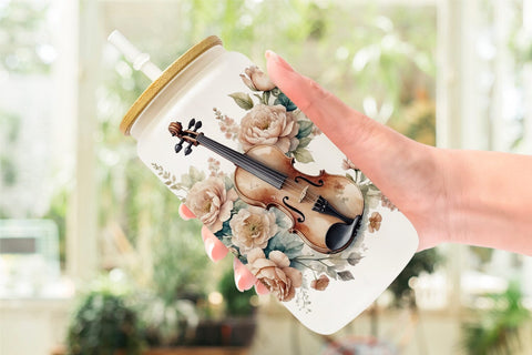 Glass Can Wrap Antique Violin Sublimation artnoy 