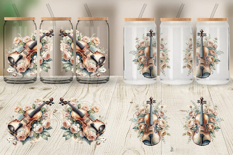 Glass Can Wrap Antique Violin Sublimation artnoy 