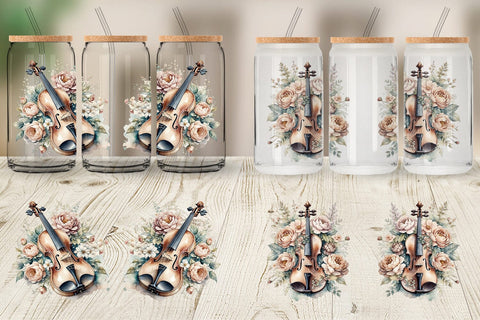 Glass Can Wrap Antique Violin Sublimation artnoy 
