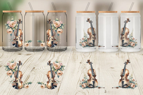 Glass Can Wrap Antique Violin Sublimation artnoy 