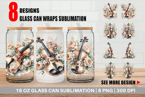 Glass Can Wrap Antique Violin Sublimation artnoy 