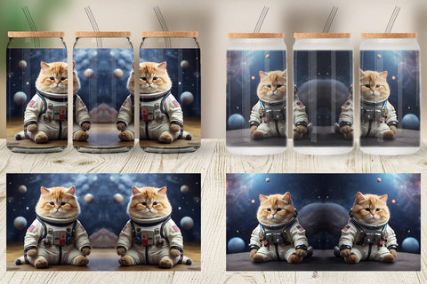 Glass Can Wrap Astronaut Cat Sublimation artnoy 