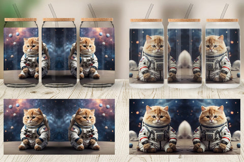 Glass Can Wrap Astronaut Cat Sublimation artnoy 