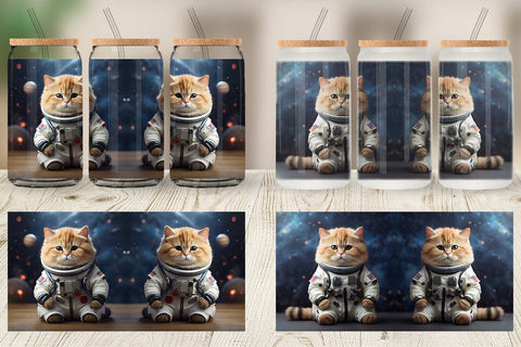 Glass Can Wrap Astronaut Cat Sublimation artnoy 