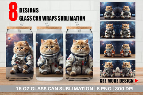 Glass Can Wrap Astronaut Cat Sublimation artnoy 