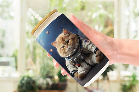 Glass Can Wrap Astronaut Cat Sublimation artnoy 