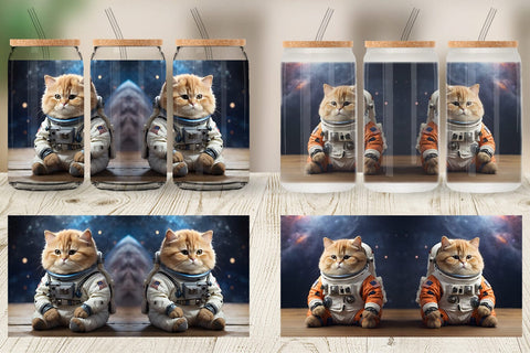 Glass Can Wrap Astronaut Cat Sublimation artnoy 