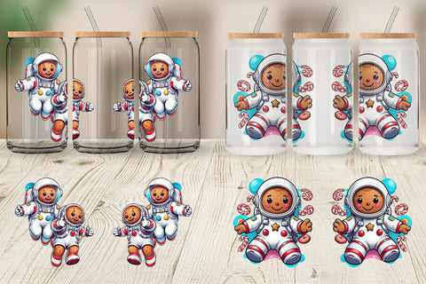 Glass Can Wrap Astronaut Gingerbread Sublimation artnoy 