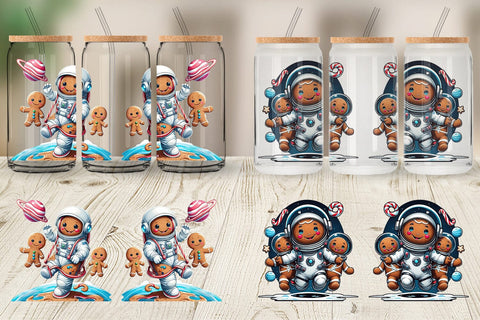 Glass Can Wrap Astronaut Gingerbread Sublimation artnoy 