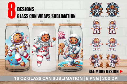 Glass Can Wrap Astronaut Gingerbread Sublimation artnoy 