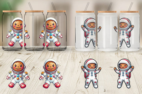Glass Can Wrap Astronaut Gingerbread Sublimation artnoy 