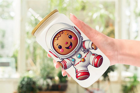 Glass Can Wrap Astronaut Gingerbread Sublimation artnoy 
