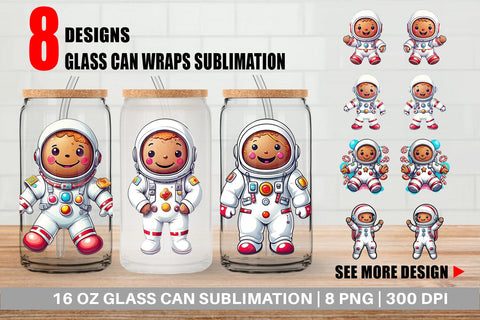 Glass Can Wrap Astronaut Gingerbread Sublimation artnoy 