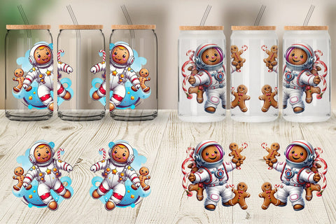Glass Can Wrap Astronaut Gingerbread Sublimation artnoy 