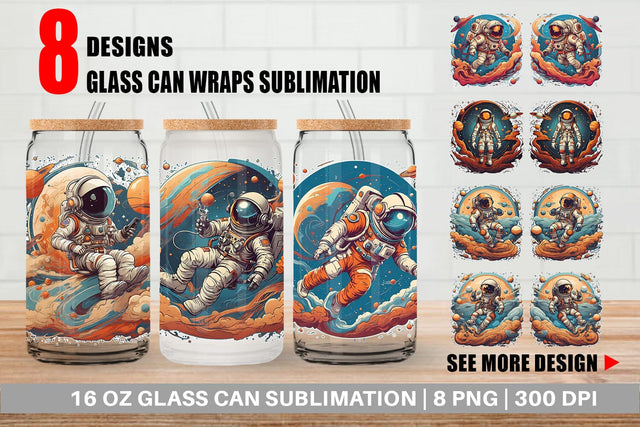 Glass Can Wrap Astronaut Illustration Sublimation artnoy 