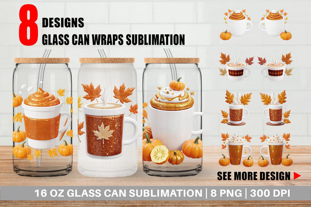 Glass Can Wrap Autumn Coffee Mug Sublimation artnoy 