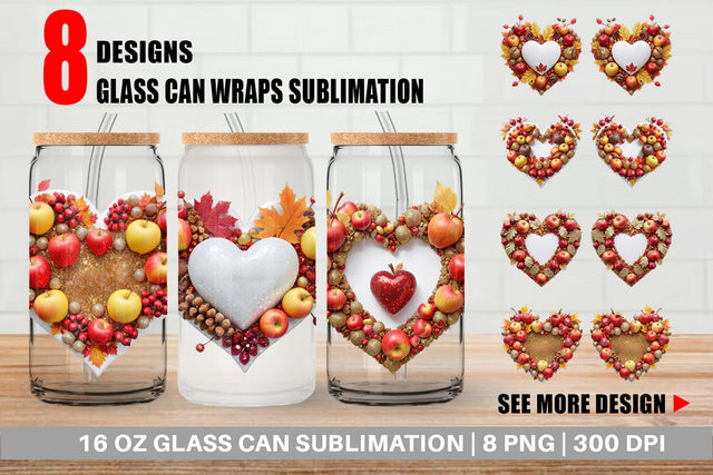 Glass Can Wrap Autumn Heart Sublimation artnoy 