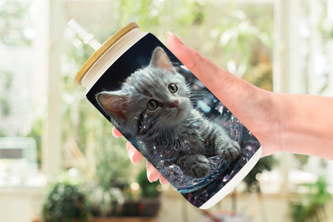 Glass Can Wrap Baby Cat Glitter Sublimation artnoy 