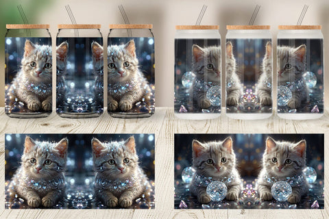 Glass Can Wrap Baby Cat Glitter Sublimation artnoy 