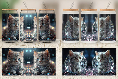 Glass Can Wrap Baby Cat Glitter Sublimation artnoy 