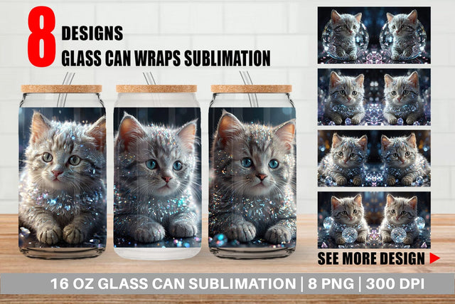 Glass Can Wrap Baby Cat Glitter Sublimation artnoy 