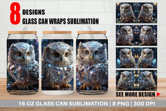 Glass Can Wrap Baby Owl Glitter Sublimation artnoy 