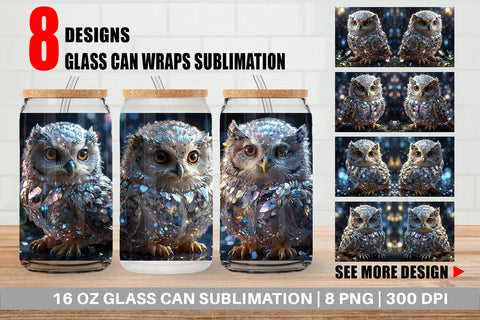 Glass Can Wrap Baby Owl Glitter Sublimation artnoy 