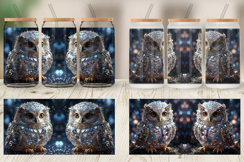 Glass Can Wrap Baby Owl Glitter Sublimation artnoy 