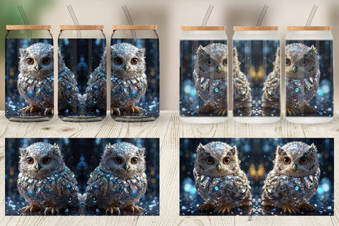 Glass Can Wrap Baby Owl Glitter Sublimation artnoy 