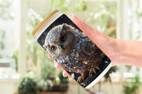 Glass Can Wrap Baby Owl Glitter Sublimation artnoy 