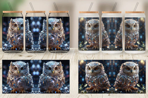 Glass Can Wrap Baby Owl Glitter Sublimation artnoy 