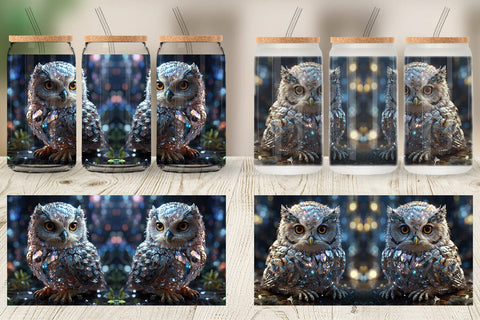 Glass Can Wrap Baby Owl Glitter Sublimation artnoy 