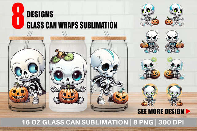 Glass Can Wrap Baby Skeleton Sticker Sublimation artnoy 