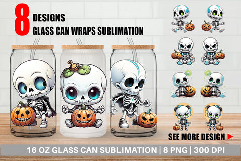 Glass Can Wrap Baby Skeleton Sticker Sublimation artnoy 