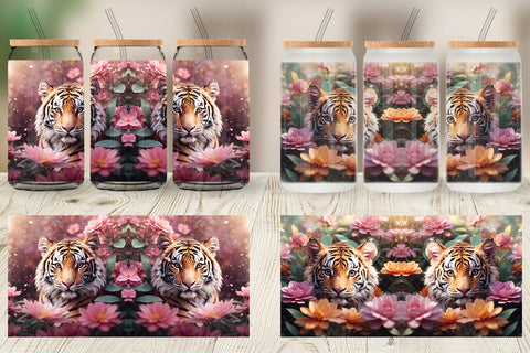Glass Can Wrap Baby Tiger and Flower Sublimation artnoy 