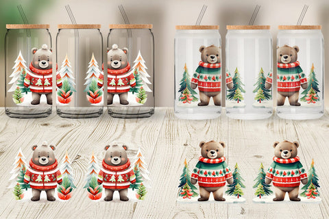 Glass Can Wrap Bear Christmas Sublimation artnoy 