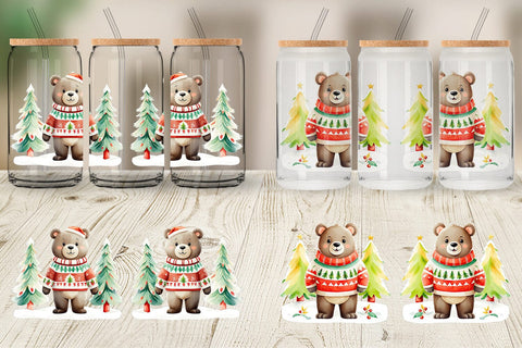 Glass Can Wrap Bear Christmas Sublimation artnoy 