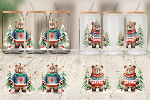 Glass Can Wrap Bear Christmas Sublimation artnoy 
