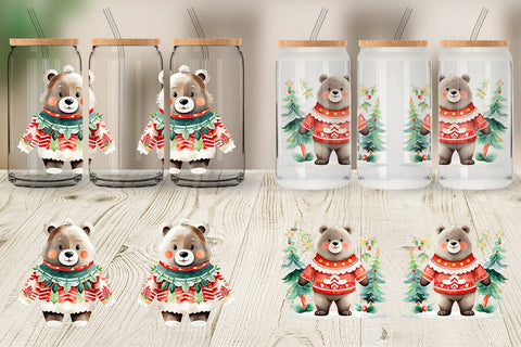 Glass Can Wrap Bear Christmas Sublimation artnoy 