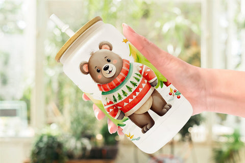 Glass Can Wrap Bear Christmas Sublimation artnoy 