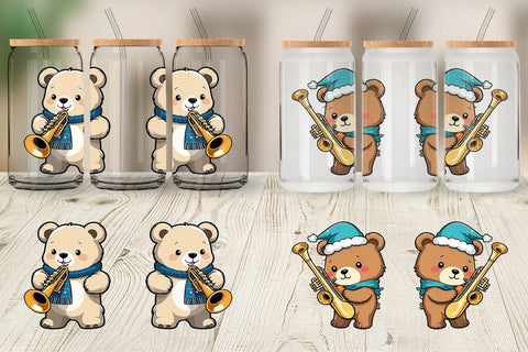 Glass Can Wrap Bear New Year Sublimation artnoy 
