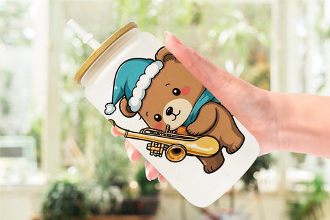 Glass Can Wrap Bear New Year Sublimation artnoy 