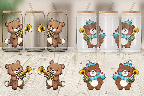 Glass Can Wrap Bear New Year Sublimation artnoy 