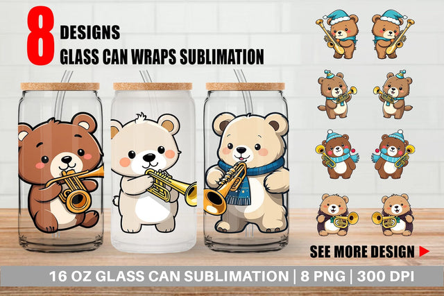 Glass Can Wrap Bear New Year Sublimation artnoy 
