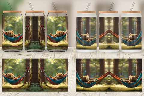 Glass Can Wrap Bear on Summer Day Sublimation artnoy 