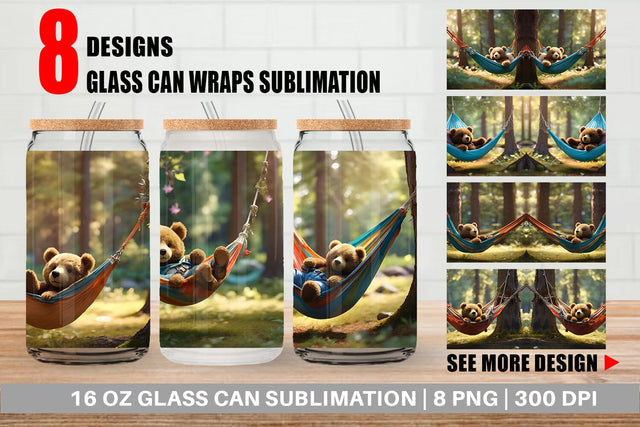 Glass Can Wrap Bear on Summer Day Sublimation artnoy 