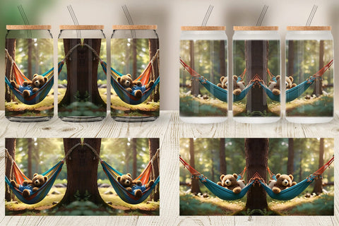 Glass Can Wrap Bear on Summer Day Sublimation artnoy 