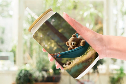 Glass Can Wrap Bear on Summer Day Sublimation artnoy 